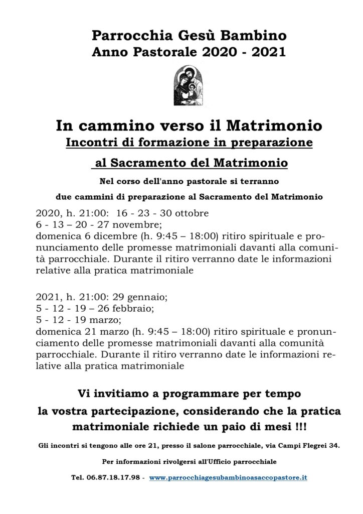 Preparazione Al Matrimonio Parrocchia Gesu Bambino A Sacco Pastore